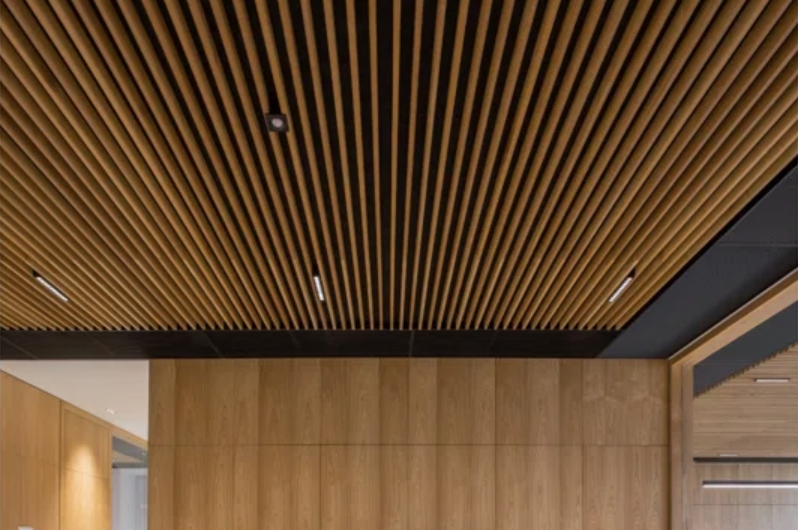 Metal Baffle Ceiling System Aluminum Panels in Sustainable Architecture